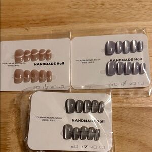 Handmade Press-On Nails - Neutral Nude, Lavender, Metallic Gray Set of 3